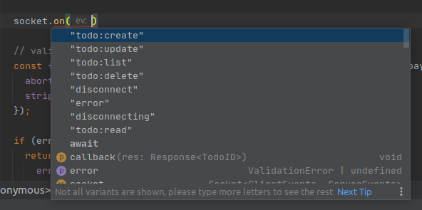 Screenshot of the IDE autocompletion