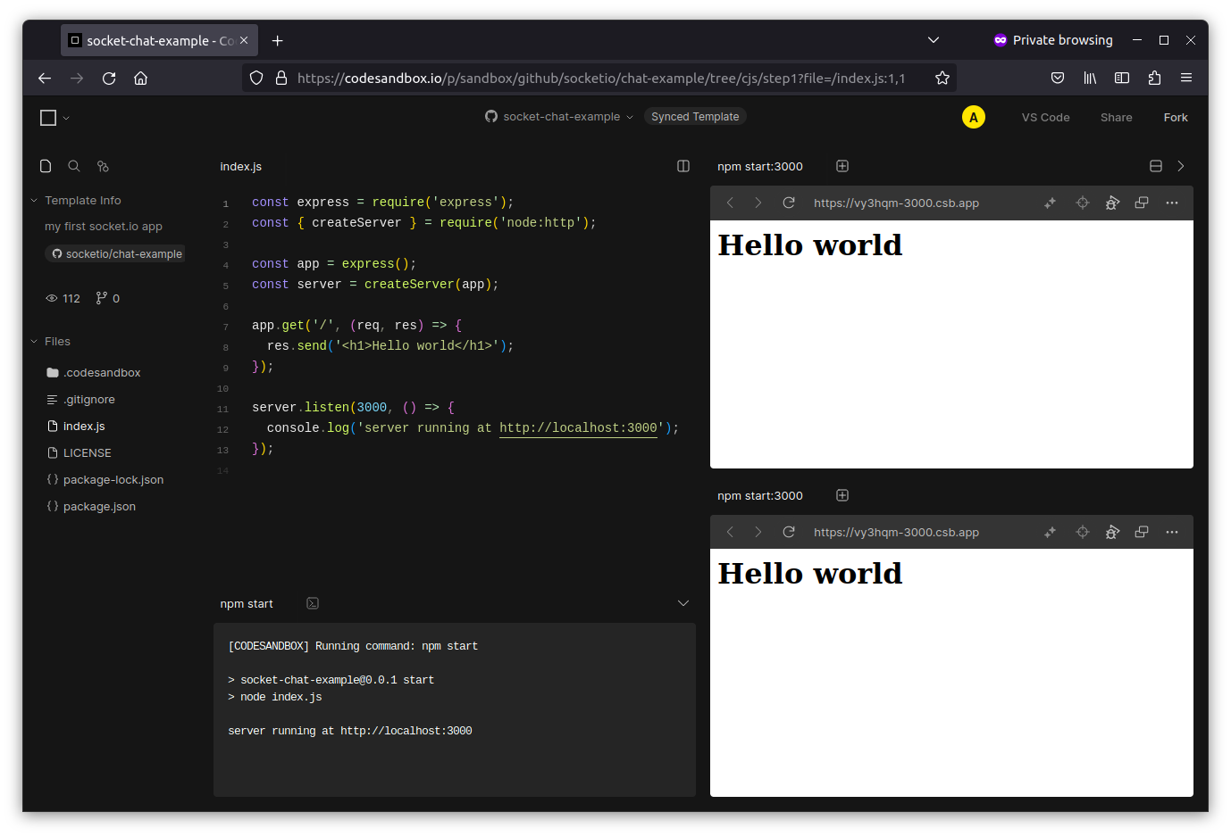 Screenshot of the CodeSandbox platform